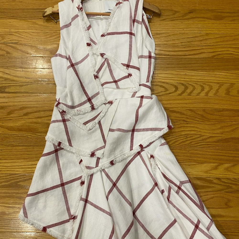 Anthropologie Acler Plaid Linen Dress, size Small, Cream and Red - Picture 5 of 6